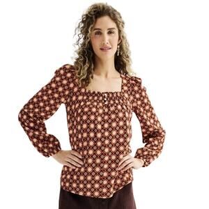 Draper James Plus Sz XL Allover Geo Print Long Sleeve Squareneck Blouse Work